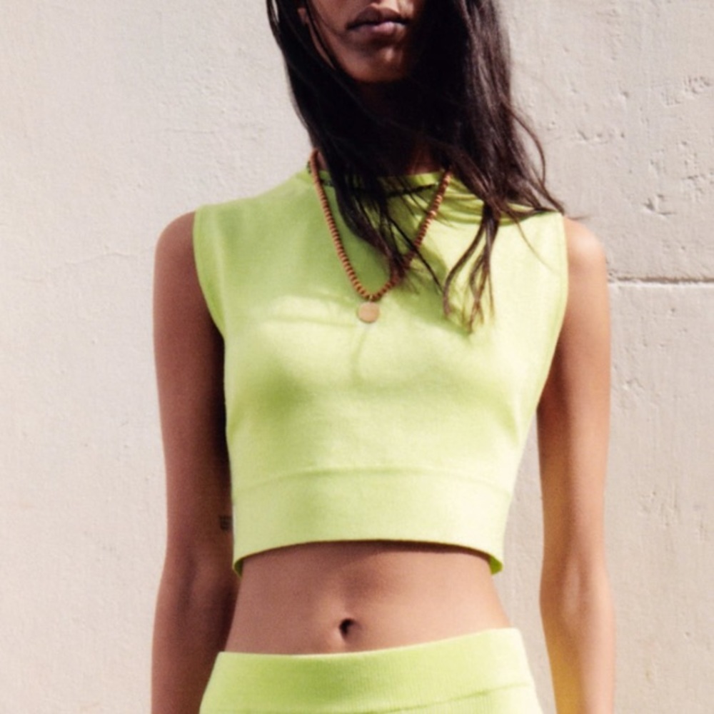 Zara open back knit top neon green